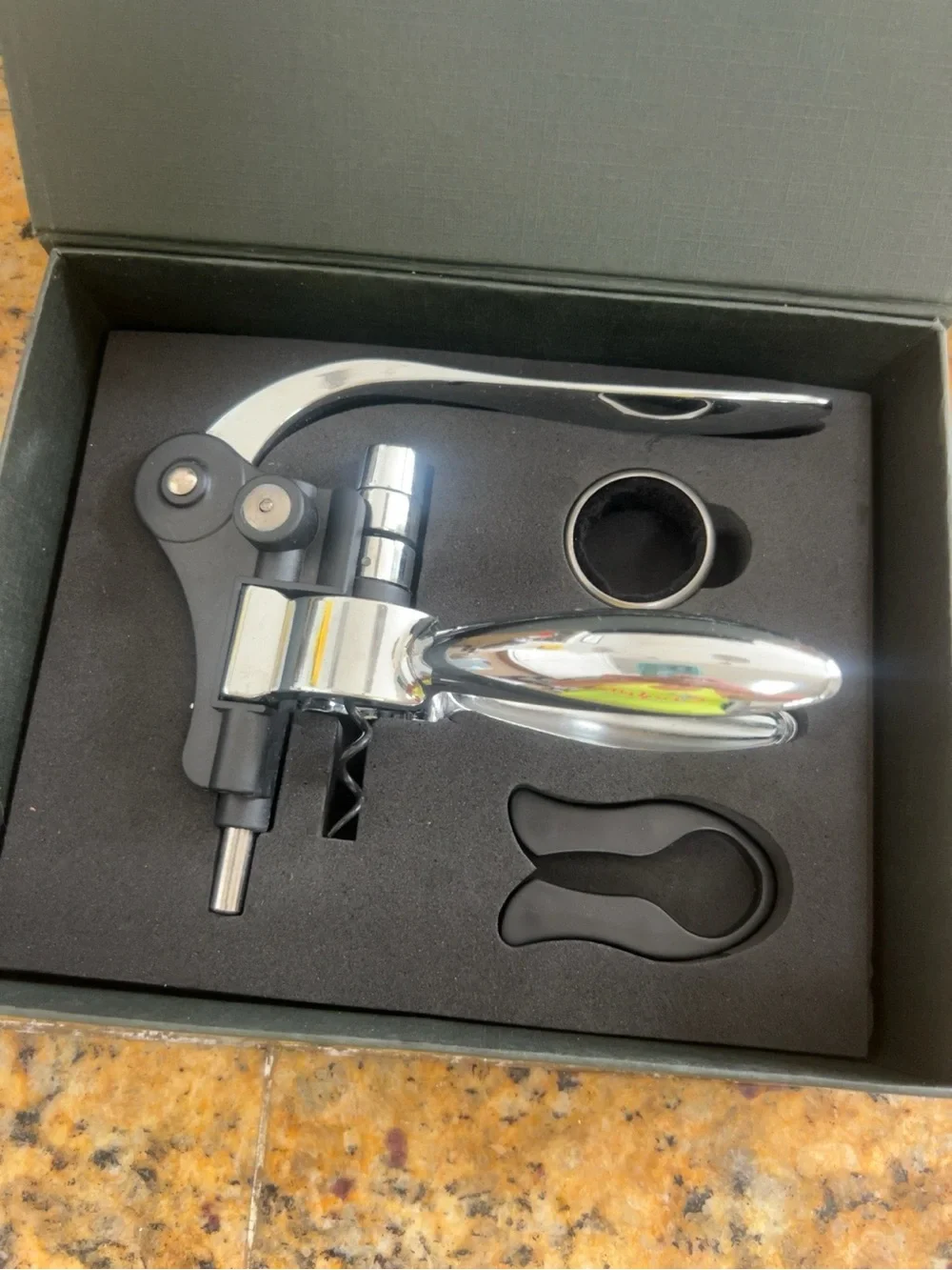 Chrome and Black Lever-Style Corkscrew Wine Opener